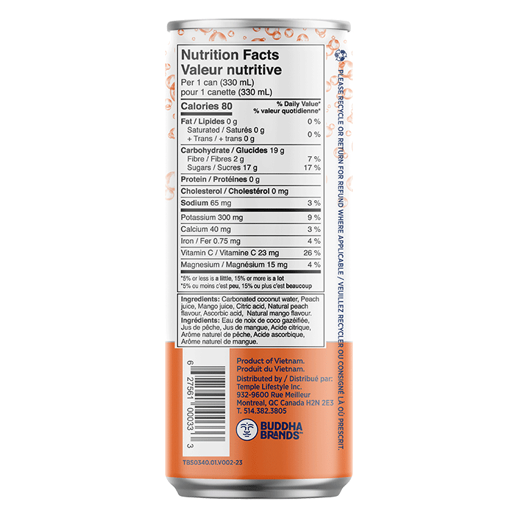 Hungry Buddha Keto Bars - Sparkling Coconut Water with Peach Mango - Buddha Brands CA